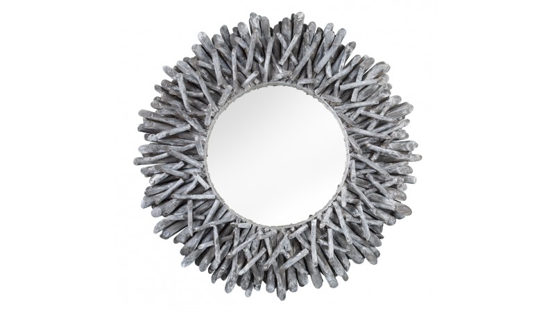 Grand miroir arrondi design bois flotté couleur gris Roy - GdeGdesign