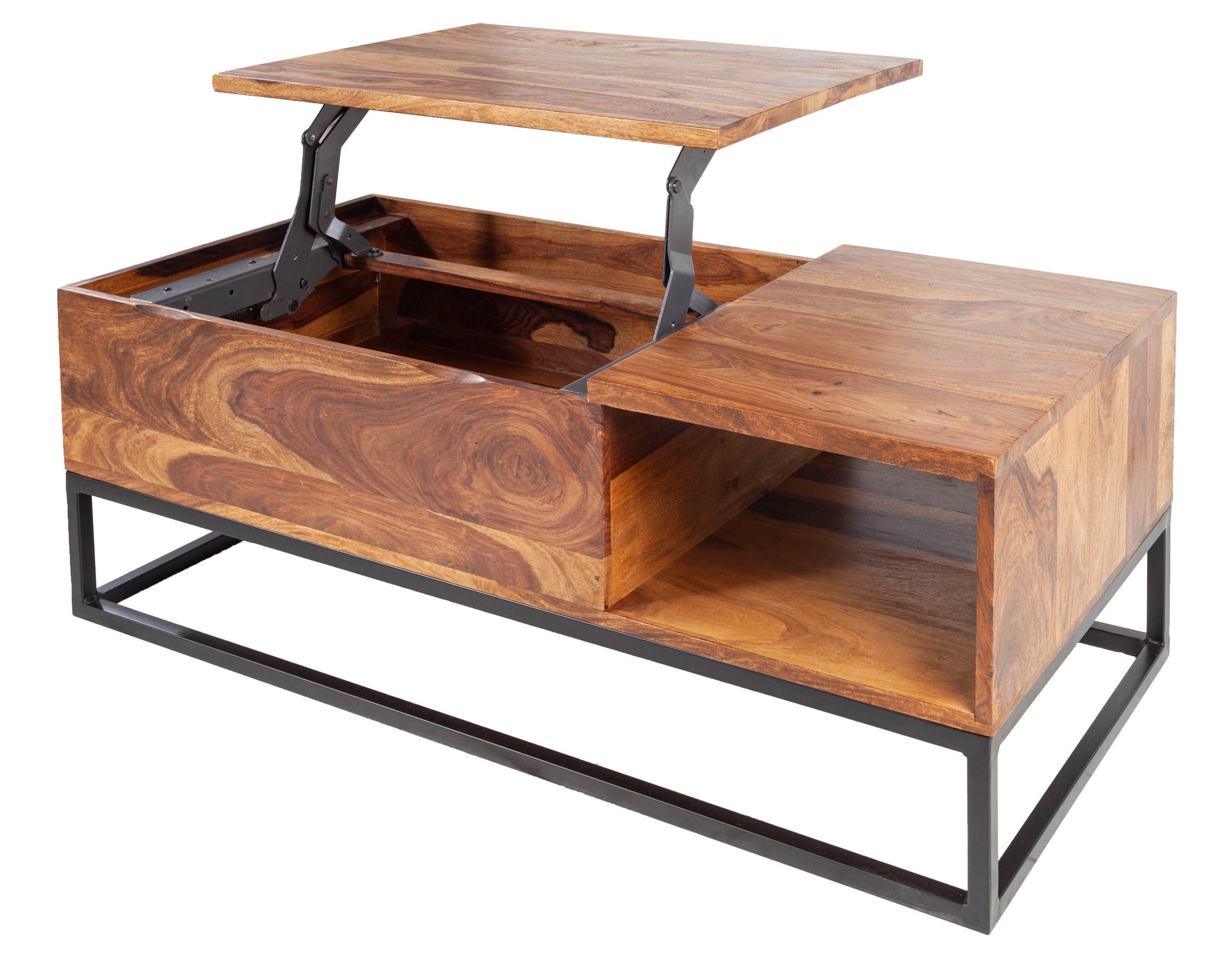Table basse industrielle plateau relevable bois et métal avec