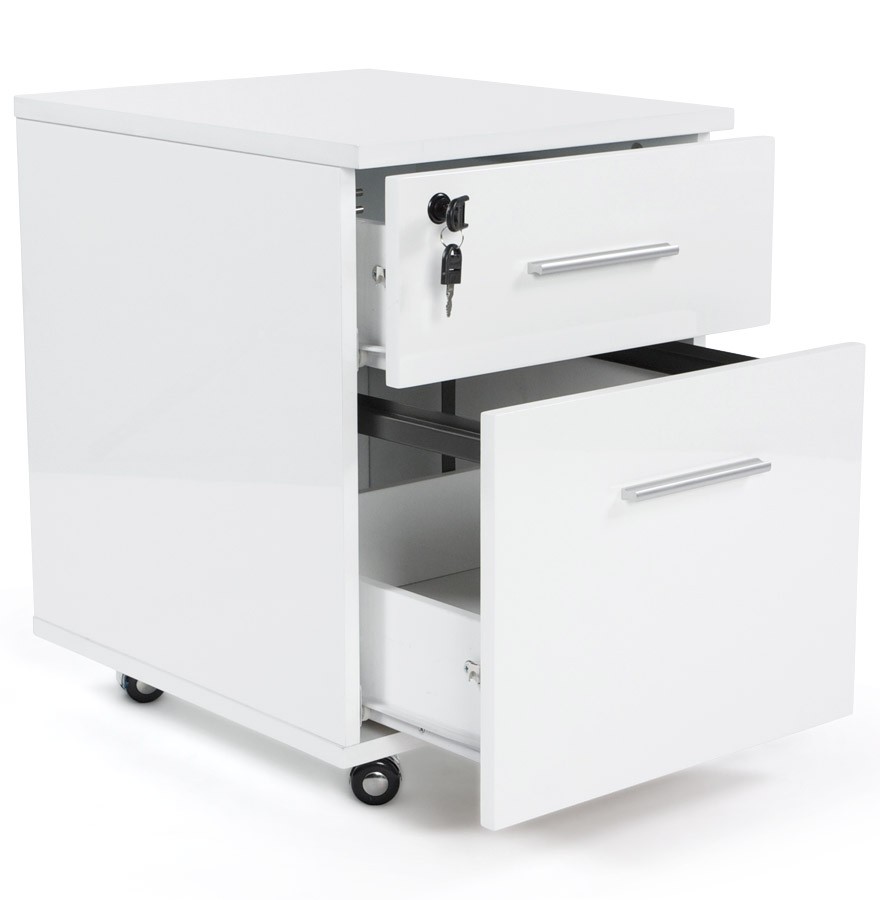 Caisson meuble de bureau blanc avec tiroirs et roulettes Noma - GdeGdesign